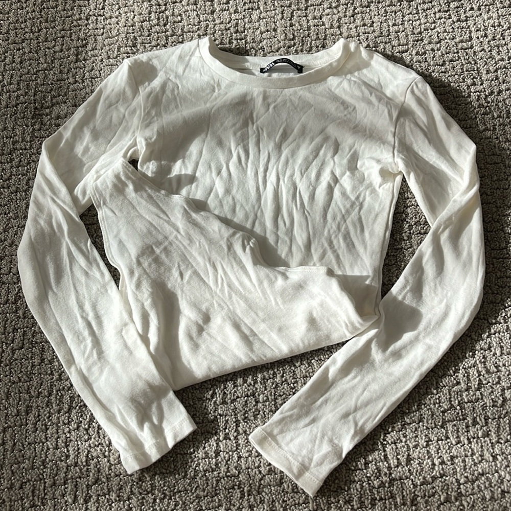 Zara White Long Sleeve Body Suit (s)